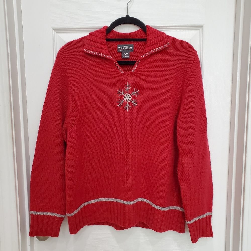 WOOLRICH Red Women's Pull Over Split Neck Sweater Size Large